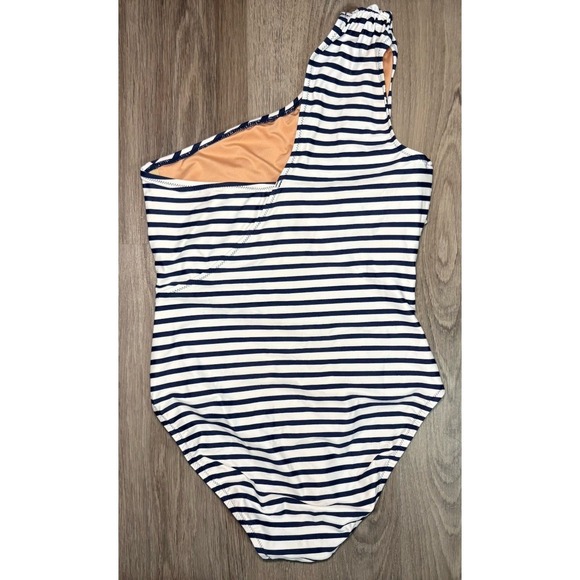 J. Crew Sleek Ruched One-Shoulder One-Piece Stripes Navy/White Size 6 Nautical - Picture 7 of 9